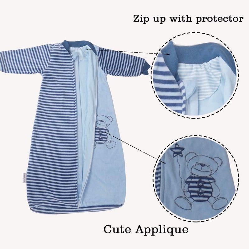 BLOOMSTAR Toddler Sleep Sack with Long Sleeves (4-6T) -Extra Large,Warm tog 2.0, Wearable Blanket Infant, Baby Sleeping Bag with Arms, Soft Cotton Velvet, Kids 5 Years Blue Boy - Image 5